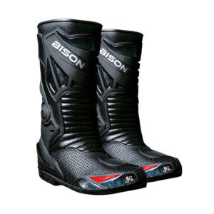 Bison Ride Men’s Leather Motorcycle Racing Boots, Black & Red