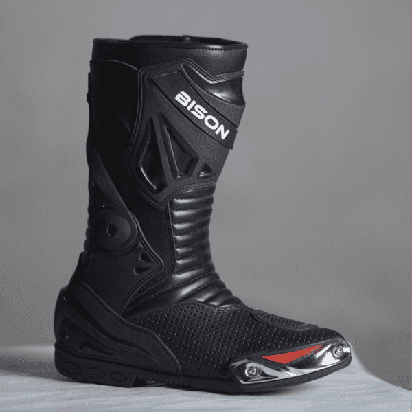 Bison Ride Men’s Leather Motorcycle Racing Boots, Black & Red - Image 5