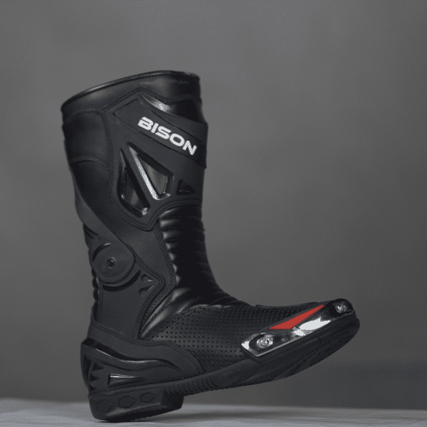 Bison Ride Men’s Leather Motorcycle Racing Boots, Black & Red - Image 4